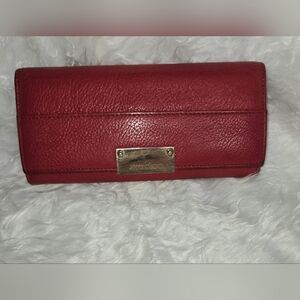 Jimmy Choo Red Soft Calf  Leather Clutch Long Wallet